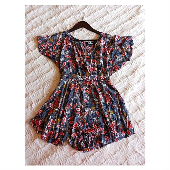 Lulus Dondi Navy Blue Floral Print Romper Shorts Size M - Picture 8 of 14